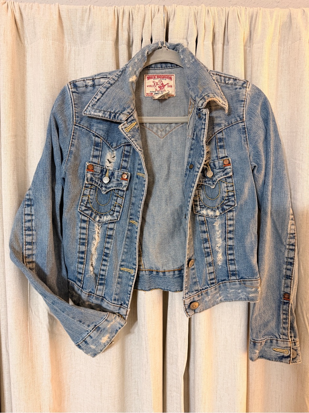 True Religion Light Wash Distressed Denim Jacket